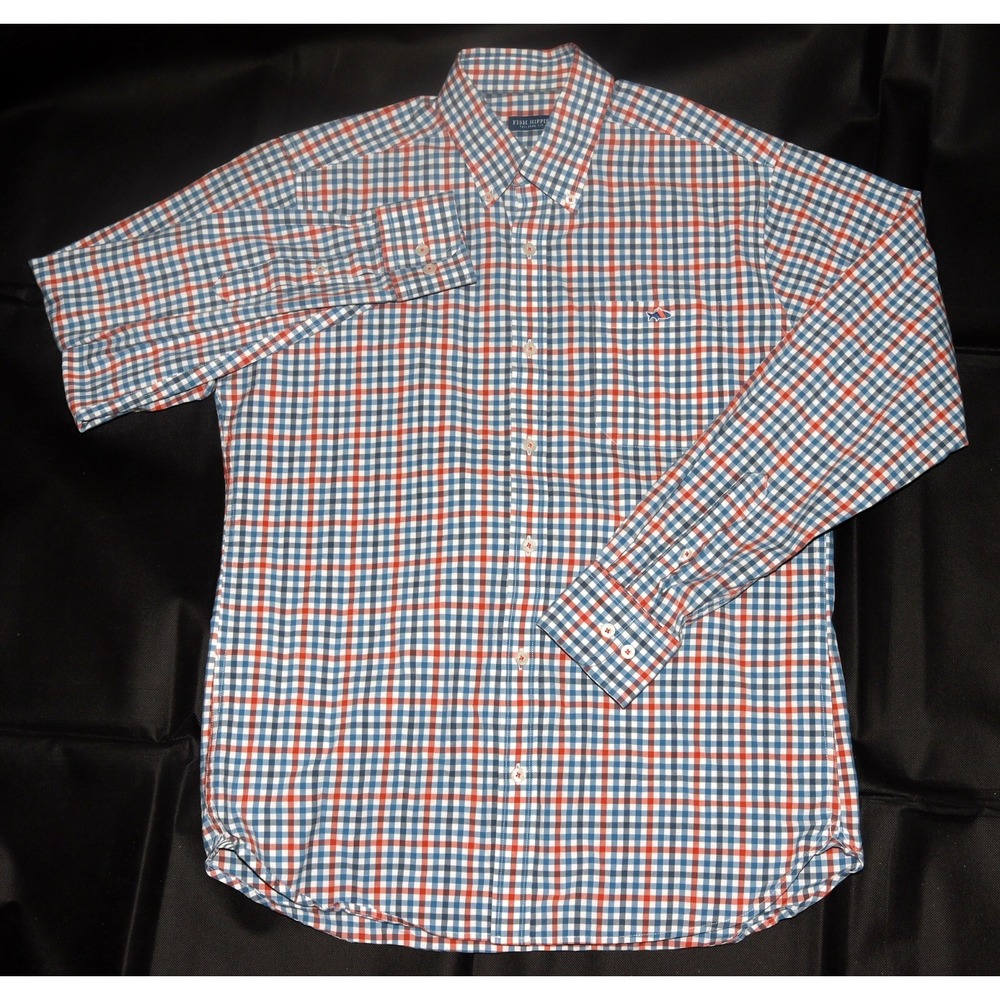 Fish Hippie Men's Long Sleeve‎ Button Down Gingham Plaid Check Shirt Size Medium